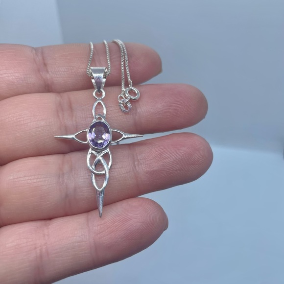 Sterling silver amethyst Celtic cross necklace - Picture 3 of 6